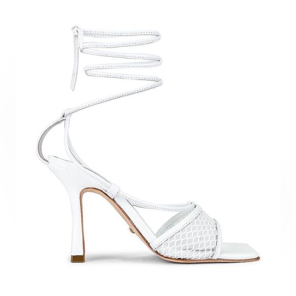 REVOLVE RAYE Penn Square Toe Heel in White Ankle Wrap Ties Lattice Netting 5.5 - Picture 1 of 10